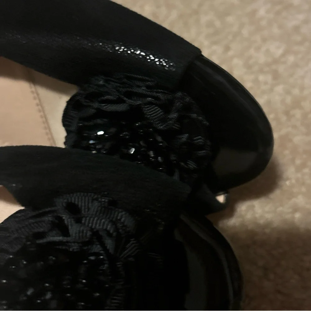 Alex Marie women’s Black Peep-Toe Heels with Floral Accent - Picture 4 of 9